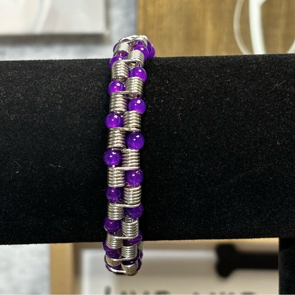 Artisan handmade coil wire wrapped beaded bracelet. - Picture 3 of 5